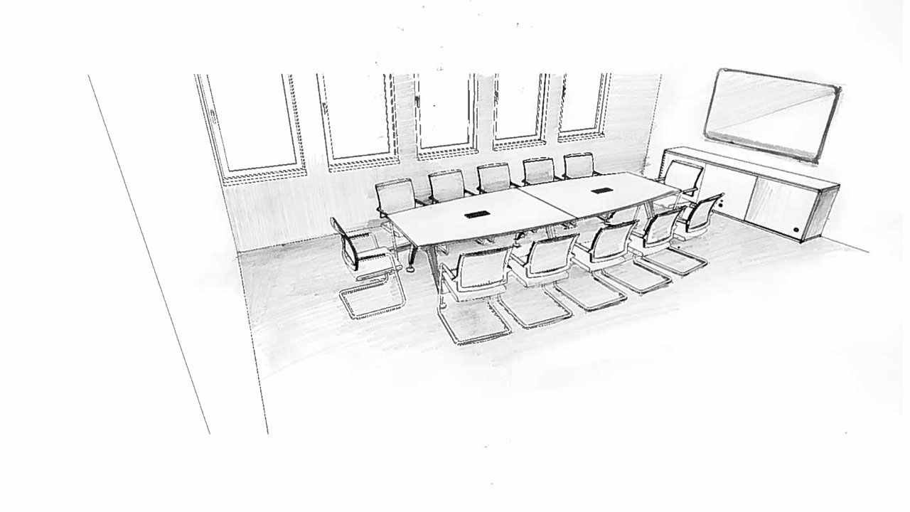 Concept drawing by our design specialists of the large conference room at MISR Bank Frankfurt Concept drawing by our design specialists of the large conference room at MISR Bank Frankfurt